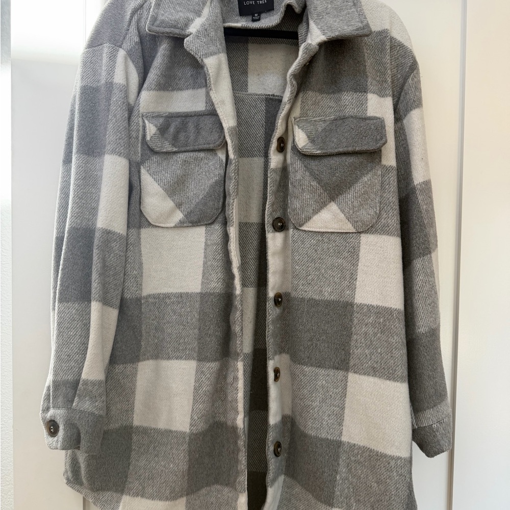 Love Tree Gray and Cream Plaid Shacket